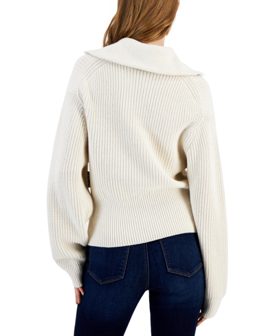 Shop Hugo Women's Collared Quarter-zip Drop-shoulder Sweater In Open White