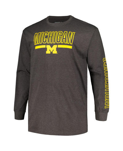 Shop Profile Men's  Heather Charcoal Michigan Wolverines Big And Tall Two-hit Graphic Long Sleeve T-shirt