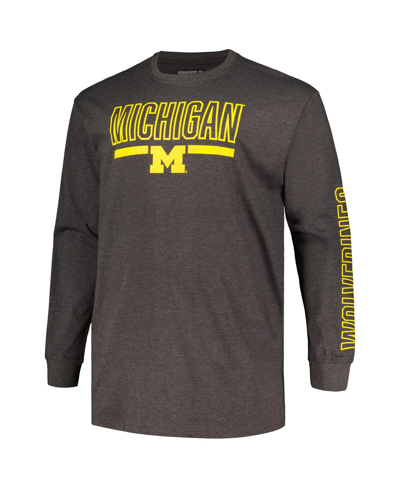 Profile Men's  Heather Charcoal Michigan Wolverines Big And Tall Two-hit Graphic Long Sleeve T-shirt In Heather Charcoal
