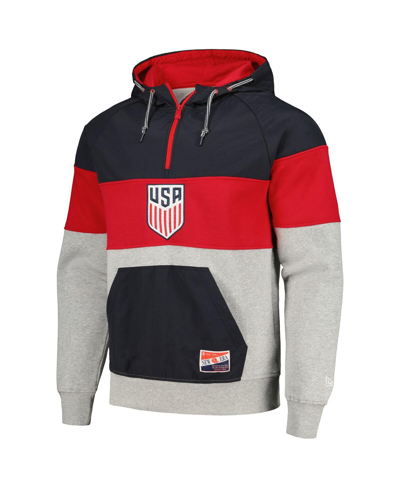 New Era Men's 5th & Ocean By  Navy, Gray Usmnt Raglan Quarter-zip Hoodie In Navy,gray