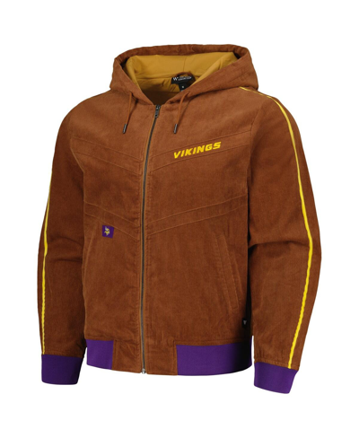 Shop The Wild Collective Men's And Women's  Brown Minnesota Vikings Corduroy Full-zip Bomber Hoodie Jacket