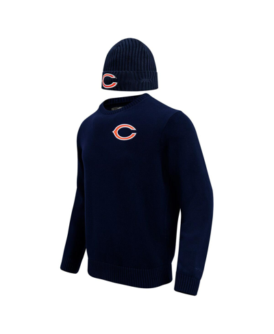 Shop Freeze Max Men's Pro Standard Navy Chicago Bears Crewneck Pullover Sweater And Cuffed Knit Hat Box Gift Set