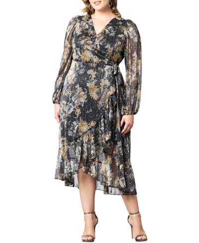 Shop Kiyonna Women's Plus Size Clara Sparkling Long Sleeve Wrap Dress In Open Miscellaneous
