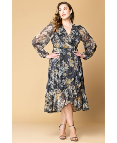 Shop Kiyonna Women's Plus Size Clara Sparkling Long Sleeve Wrap Dress In Open Miscellaneous