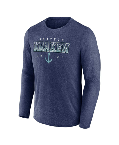 Shop Fanatics Men's  Heather Deep Sea Blue Seattle Kraken Long Sleeve T-shirt