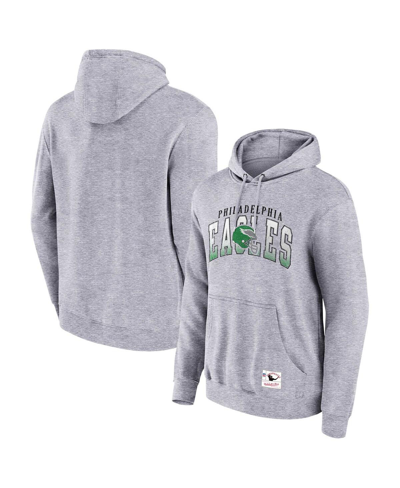 Mitchell & Ness Men's  Heather Gray Distressed Philadelphia Eagles Pocket Passer Pullover Hoodie In Heather Gray