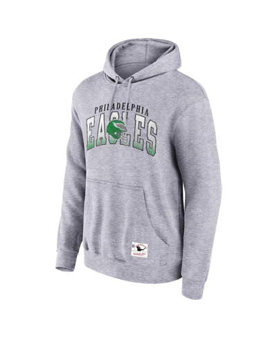 Mitchell & Ness Men's  Heather Gray Distressed Philadelphia Eagles Pocket Passer Pullover Hoodie In Heather Gray