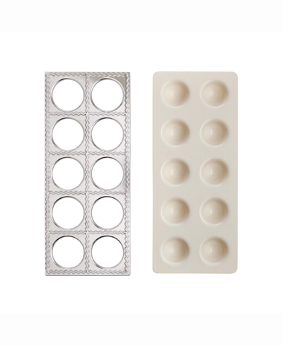 Fante’s 5-piece Ravioli Maker And Double Pastry Ravioli Pasta Dough Cutter Set, The Italian Market Original In Silver