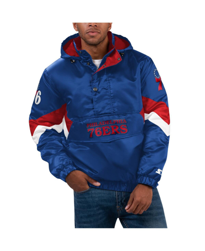 Starter Royal Philadelphia 76ers Force Play Satin Hoodie Half-zip Jacket In Royal