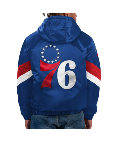 Starter Royal Philadelphia 76ers Force Play Satin Hoodie Half-zip Jacket In Royal