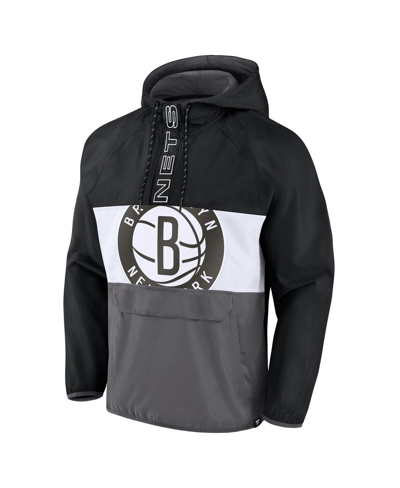 Fanatics Branded  Black/gray Brooklyn Nets Anorak Flagrant Foul Color-block Raglan Hoodie Half-zip J In Black,gray
