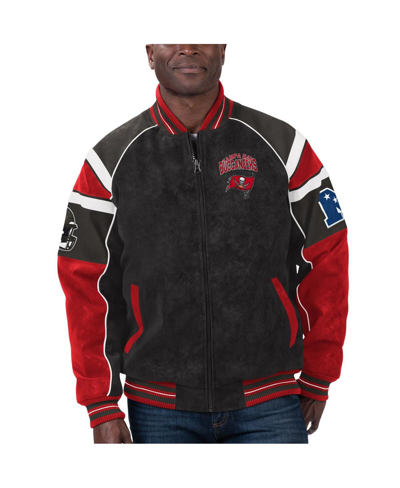 Shop G-iii Sports By Carl Banks Men's  Black Tampa Bay Buccaneers Faux Suede Raglan Full-zip Varsity Jacke