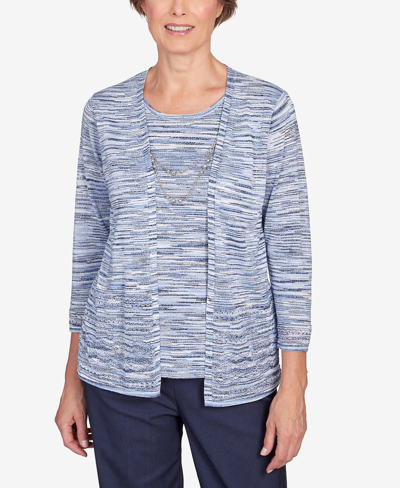 Shop Alfred Dunner Women's A Fresh Start Space Dye Two In One Top With Necklace In Denim