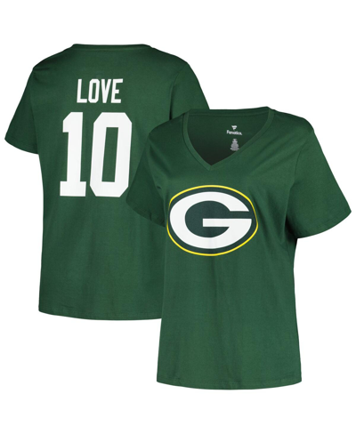 Fanatics Jordan Love Green Green Bay Packers Plus Size Fair Catch Name & Number V-neck T-shirt In Green