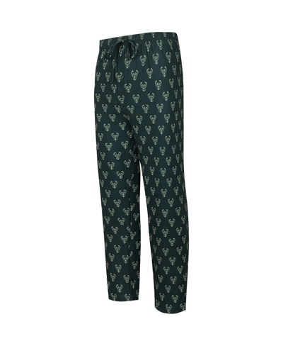 Concepts Sport Men's  Hunter Green Milwaukee Bucks Allover Logo Print Gauge Sleep Pants In Hunter Green