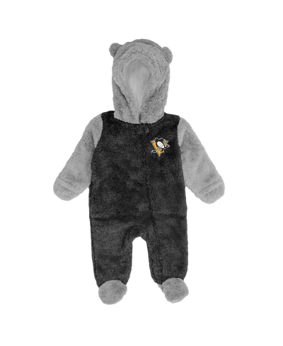 Outerstuff Newborn And Infant Boys And Girls Black Pittsburgh Penguins Game Nap Teddy Fleece Bunting Full-zip S In Black