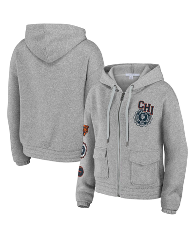 Wear By Erin Andrews Heather Gray Chicago Bears Full-zip Hoodie In Heather Gray