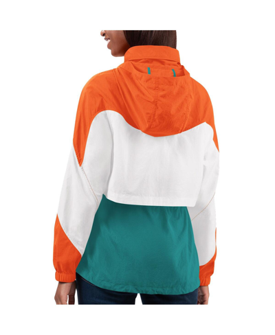 G-iii 4her By Carl Banks Women's  Aqua, Orange Miami Dolphins Tie Breaker Lightweight Quarter-zip Jac In Aqua,orange