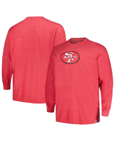 Profile Men's  Heather Scarlet Distressed San Francisco 49ers Big And Tall Throwback Long Sleeve T-sh In Scarlet