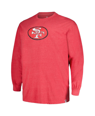 Shop Profile Men's  Heather Scarlet Distressed San Francisco 49ers Big And Tall Throwback Long Sleeve T-sh