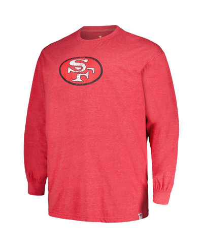 Profile Men's  Heather Scarlet Distressed San Francisco 49ers Big And Tall Throwback Long Sleeve T-sh In Scarlet