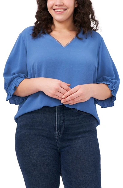 Cece Ruffle Sleeve Blouse In Brisk Blue
