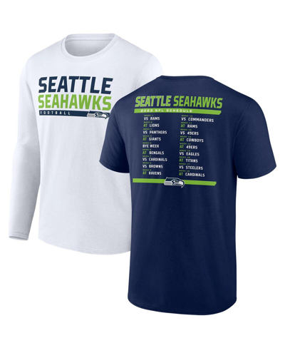 Fanatics Branded College Navy/white Seattle Seahawks Two-pack 2023 Schedule T-shirt Combo Set In Navy,white