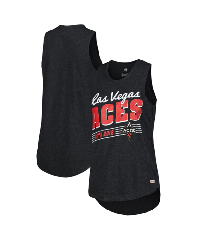 Sportiqe Women's  Heather Black Distressed Las Vegas Aces Janie Tri-blend Scoop Neck Tank Top In Heather Black