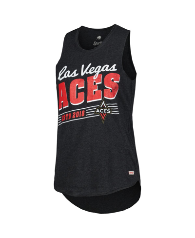 Sportiqe Women's  Heather Black Distressed Las Vegas Aces Janie Tri-blend Scoop Neck Tank Top In Heather Black