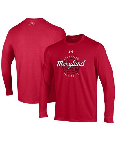 Shop Under Armour Men's  Red Maryland Terrapins Throwback Basketball Performance Cotton Long Sleeve T-shir