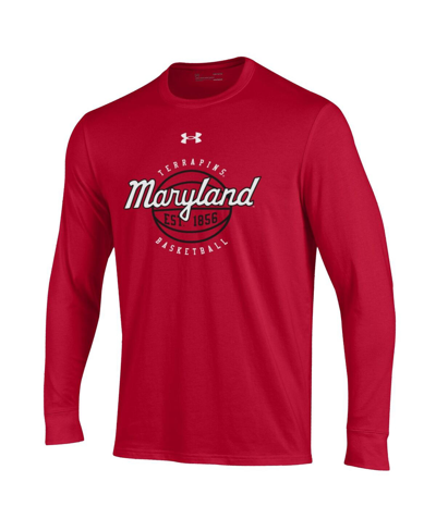 Shop Under Armour Men's  Red Maryland Terrapins Throwback Basketball Performance Cotton Long Sleeve T-shir