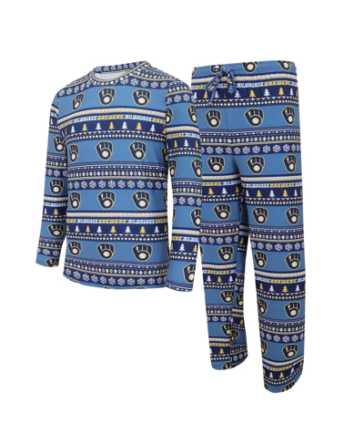 Shop Concepts Sport Men's  Navy Milwaukee Brewers Knit Ugly Sweater Long Sleeve Top And Pants Set