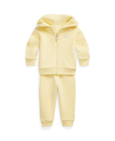 Shop Polo Ralph Lauren Baby Boys Fleece Full-zip Hoodie And Pant Set In Wickett Yellow