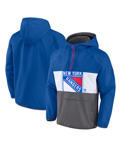 Shop Fanatics Men's  Blue New York Rangers Flagrant Foul Anorak Raglan Half-zip Hoodie Jacket