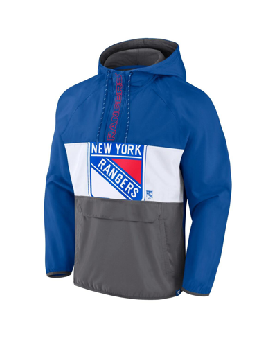 Shop Fanatics Men's  Blue New York Rangers Flagrant Foul Anorak Raglan Half-zip Hoodie Jacket