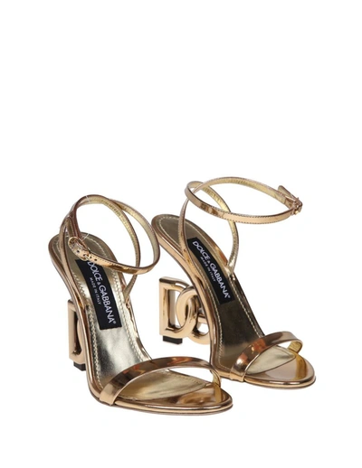 Shop Dolce & Gabbana Mirror Leather Sandal In Gold