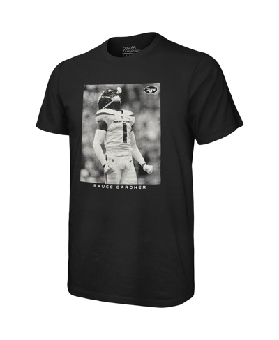 Majestic Threads Sauce Gardner Black New York Jets Oversized Player Image T-shirt In Black