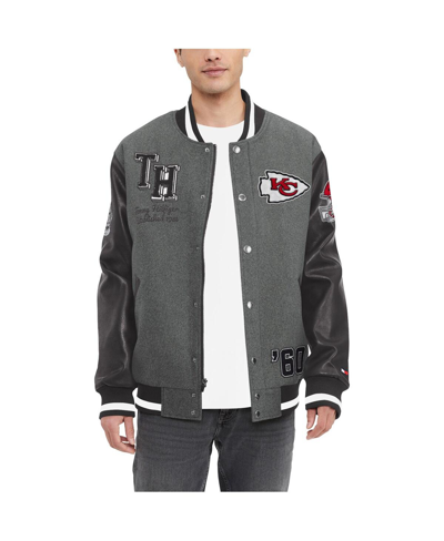 Shop Tommy Hilfiger Men's  Heather Gray, Black Kansas City Chiefs Gunner Full-zip Varsity Jacket In Heather Gray,black