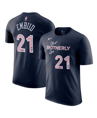 Shop Nike Men's  Joel Embiid Navy Philadelphia 76ers 2023/24 City Edition Name And Number T-shirt