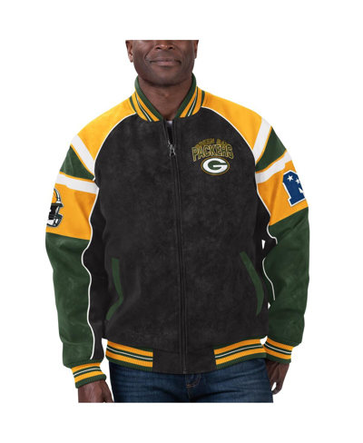 Shop G-iii Sports By Carl Banks Men's  Black Green Bay Packers Faux Suede Raglan Full-zip Varsity Jacket
