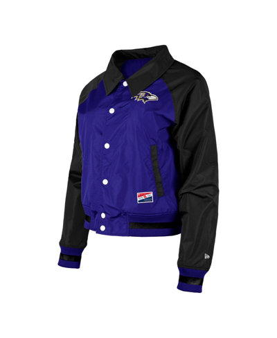 NEW ERA WOMEN'S NEW ERA PURPLE BALTIMORE RAVENS COACHES RAGLAN FULL-SNAP JACKET 