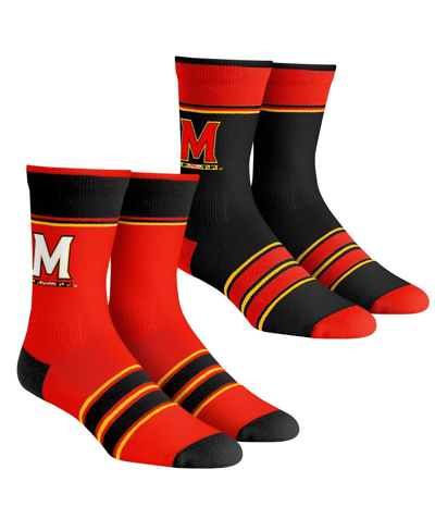 Shop Rock 'em Men's And Women's  Socks Maryland Terrapins Multi-stripe 2-pack Team Crew Sock Set In Red,black