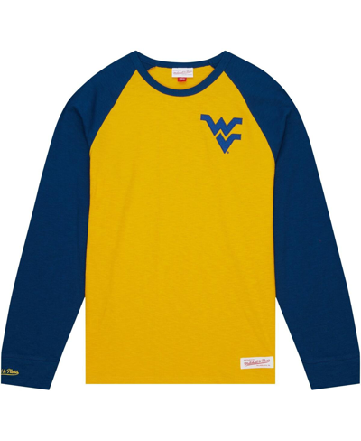 Shop Mitchell & Ness Men's  Gold West Virginia Mountaineers Legendary Slub Raglan Long Sleeve T-shirt