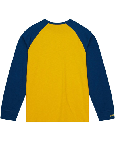 Shop Mitchell & Ness Men's  Gold West Virginia Mountaineers Legendary Slub Raglan Long Sleeve T-shirt