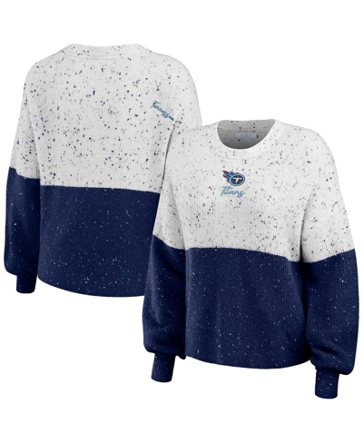 Shop Wear By Erin Andrews Women's  White, Navy Tennessee Titans Color-block Pullover Sweater In White,navy