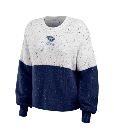 Shop Wear By Erin Andrews Women's  White, Navy Tennessee Titans Color-block Pullover Sweater In White,navy