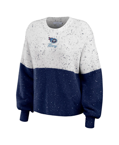Wear By Erin Andrews White/navy Tennessee Titans Lighweight Modest Crop Color-block Pullover Sweate In White,navy