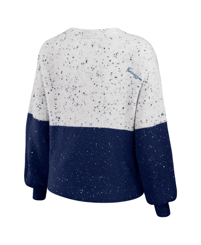 Wear By Erin Andrews White/navy Tennessee Titans Lighweight Modest Crop Color-block Pullover Sweate In White,navy