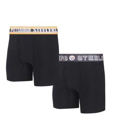 Shop Concepts Sport Men's  Pittsburgh Steelers Gauge Knit Boxer Brief Two-pack In Black,gold
