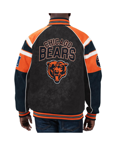 Shop G-iii Sports By Carl Banks Men's  Black Chicago Bears Faux Suede Raglan Full-zip Varsity Jacket